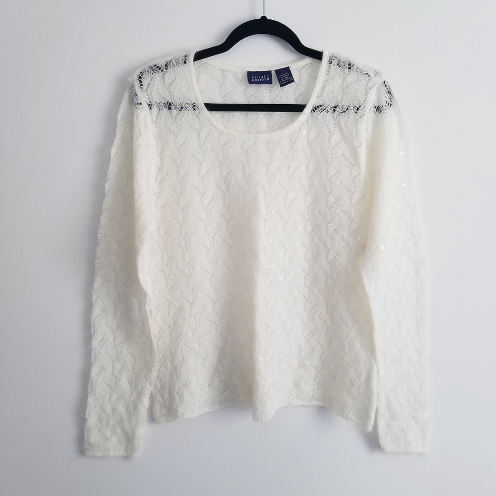 Hillard & Hansen Wool Blend Cream Sequin Sweater